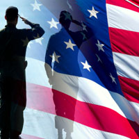 military veteran saluting American flag