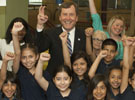 SMU President R. Gerald Turner with students at the announcement of the Dallas Mayor's Reading Club