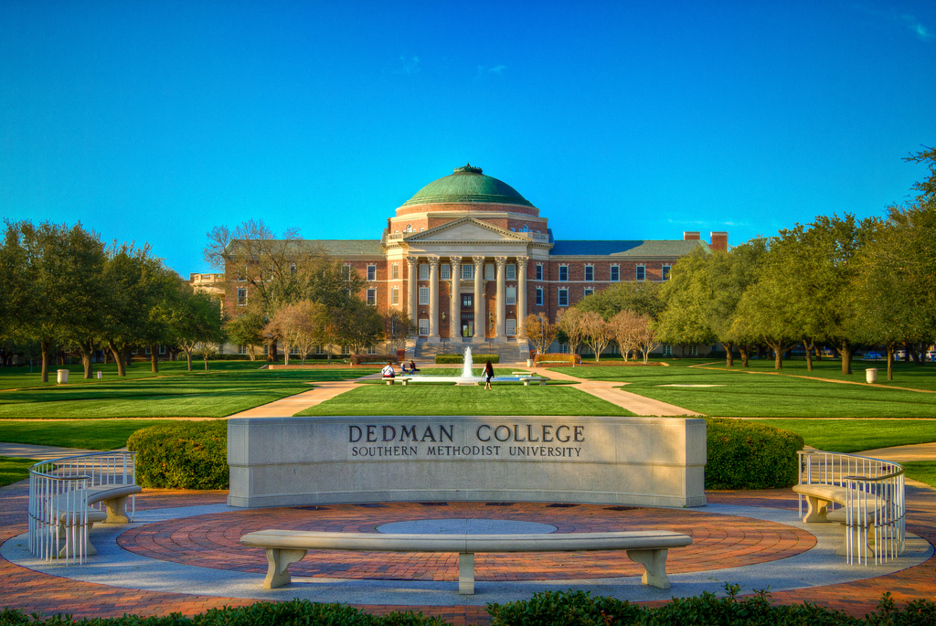 Dallas Hall with Dedman College sign