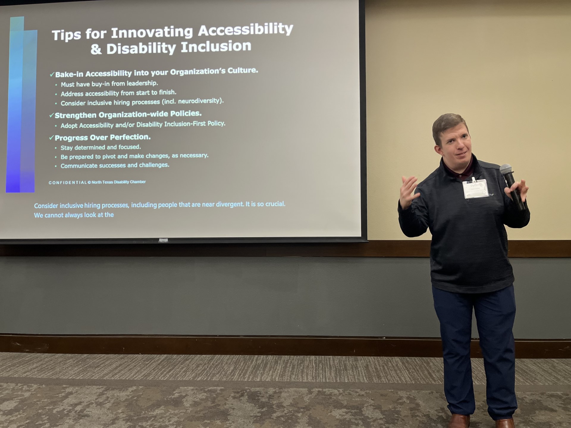 Dylan Rafaty speaking at the Inclusion Ignites Innovation Conference in Hurst, Texas
