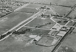 Early aerial of SMU, ca. 1920s, showing the campus and Park Cities area