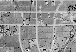 Close up of University Park Area (unlabeled) showing Lovers Lane