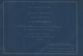 Description and Tests of Electrical Appliances, Monitor No. 10, U.S.S. Wyoming [cover]