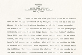 [Address by Mayor Erik Jonsson to the Salesman Club of Dallas, Version 3]