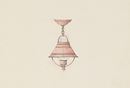 [Red Painted Tole Lantern Pendant with Metal Shade in the Early American Style], 1941
