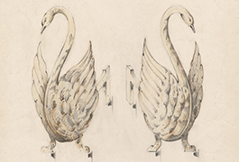 [Andirons with Swan Design], 1935