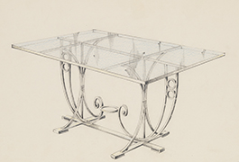 [Rectangular Glass-Topped Patio Table in the Art Deco Style with Circle Accents], 1941