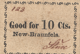 Stine 10 cents (ten cents) private scrip, ca. 1860s, New Braunfels, Comal County