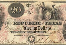  Republic of Texas $20.00 (twenty dollars) 