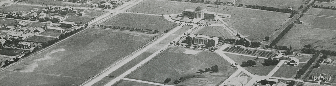 Early aerial view of campus, ca. 1920s
