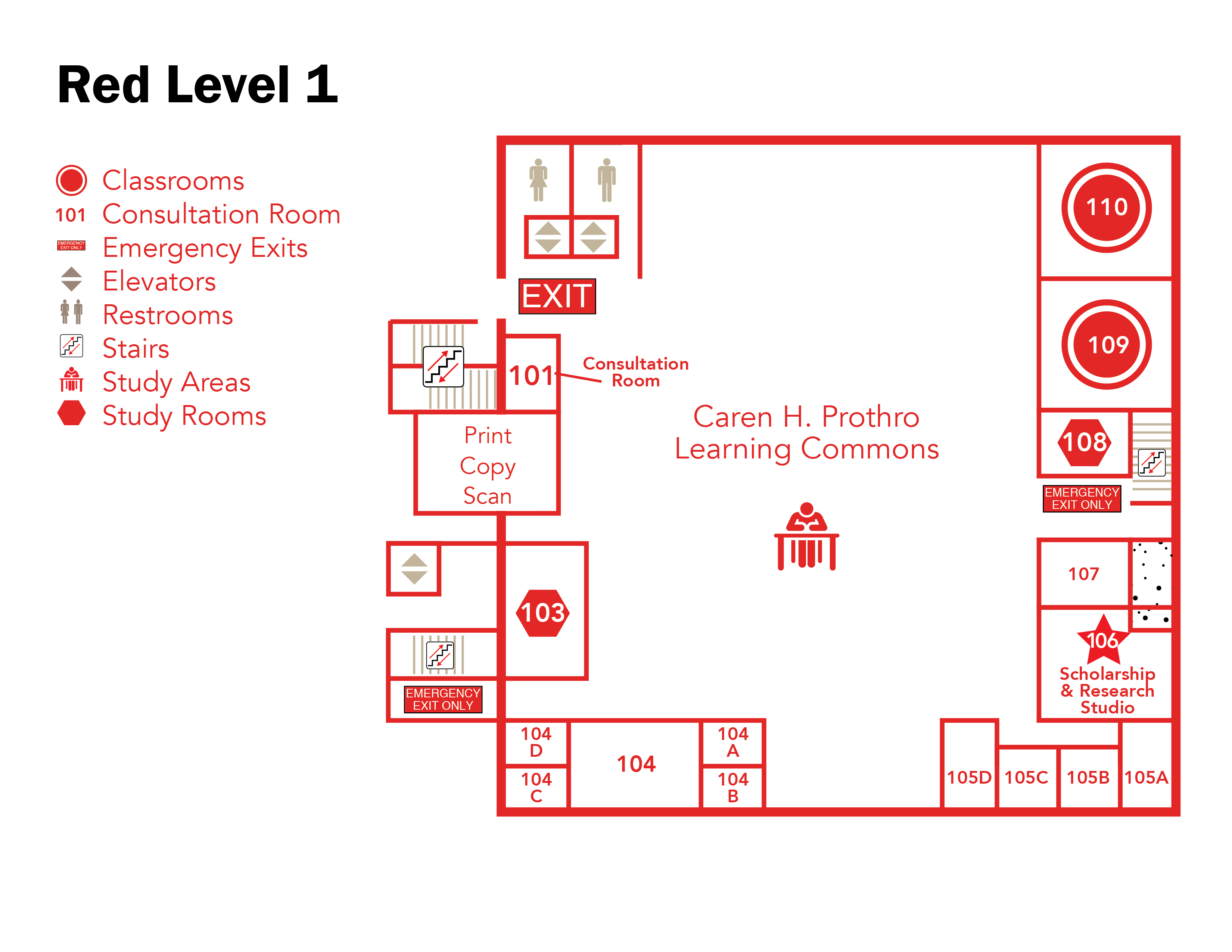 Fondren Library Red Level 1 map