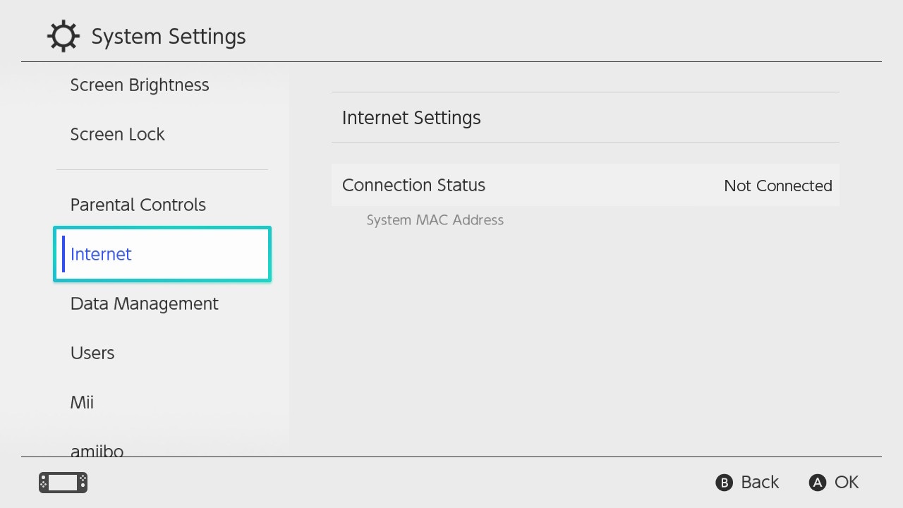 The Nintendo Switch console's MAC address will be listed under 'System MAC Address.'
