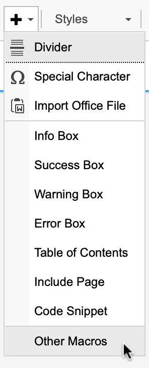 screenshot of selecting other macros in XWiki