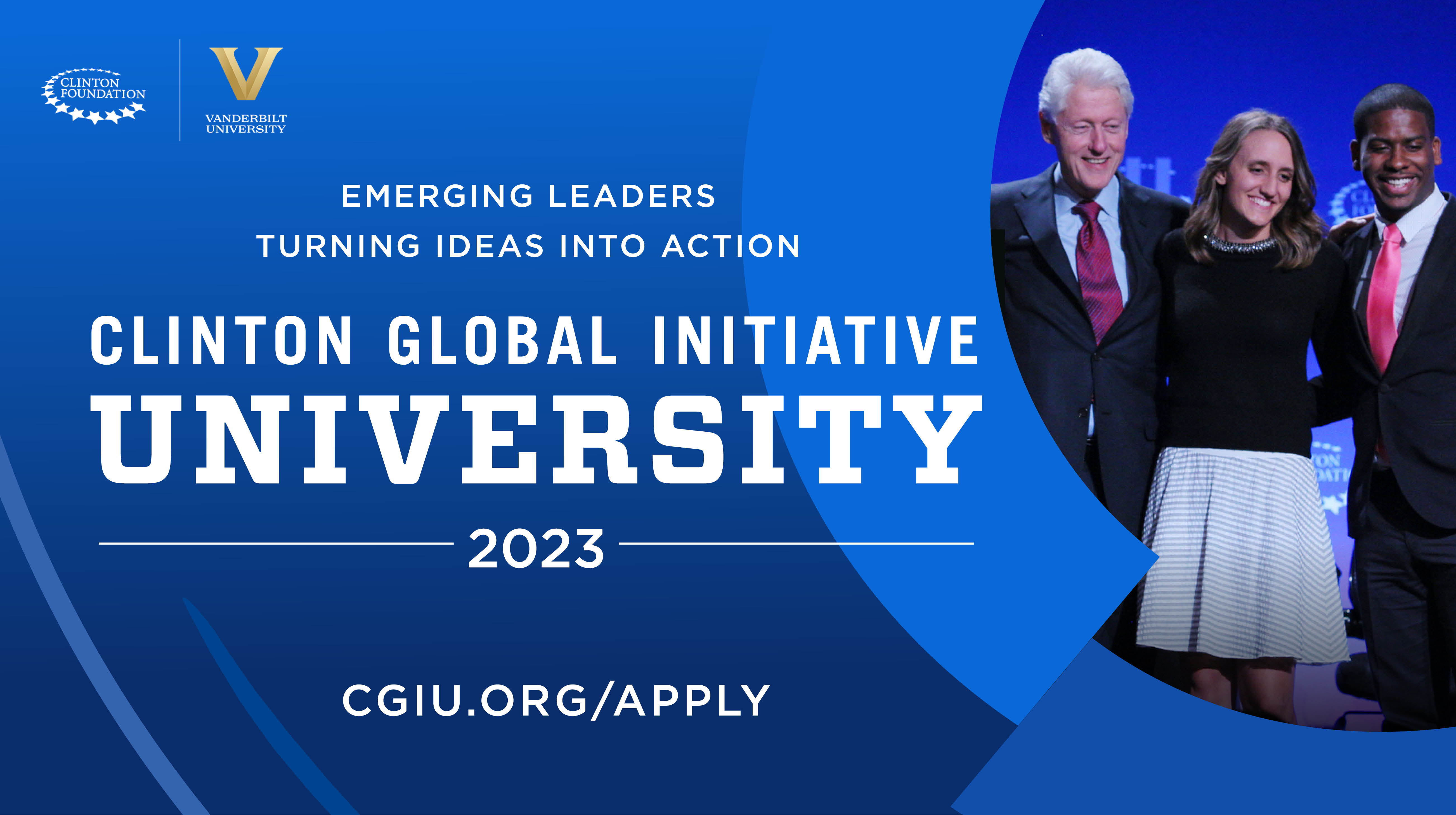 Digital flyer for Clinton Global Initiative University showing President Bill Clinton with student participants