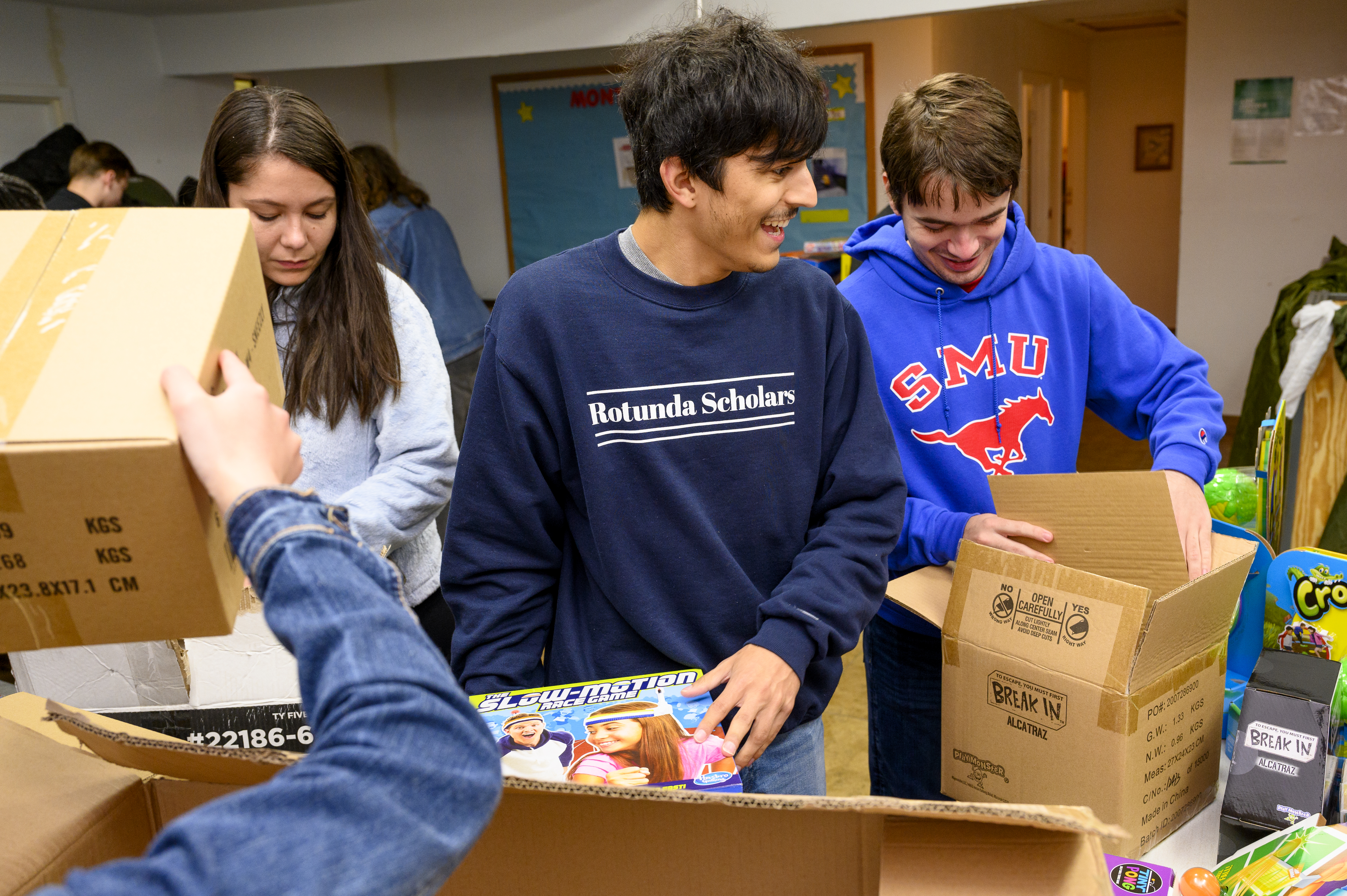 Students filling boxes