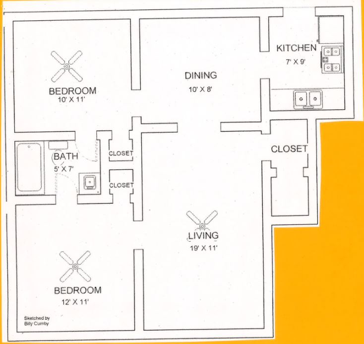 Hillcrest 2 Bedroom Floor Plan Map with Dimensions
