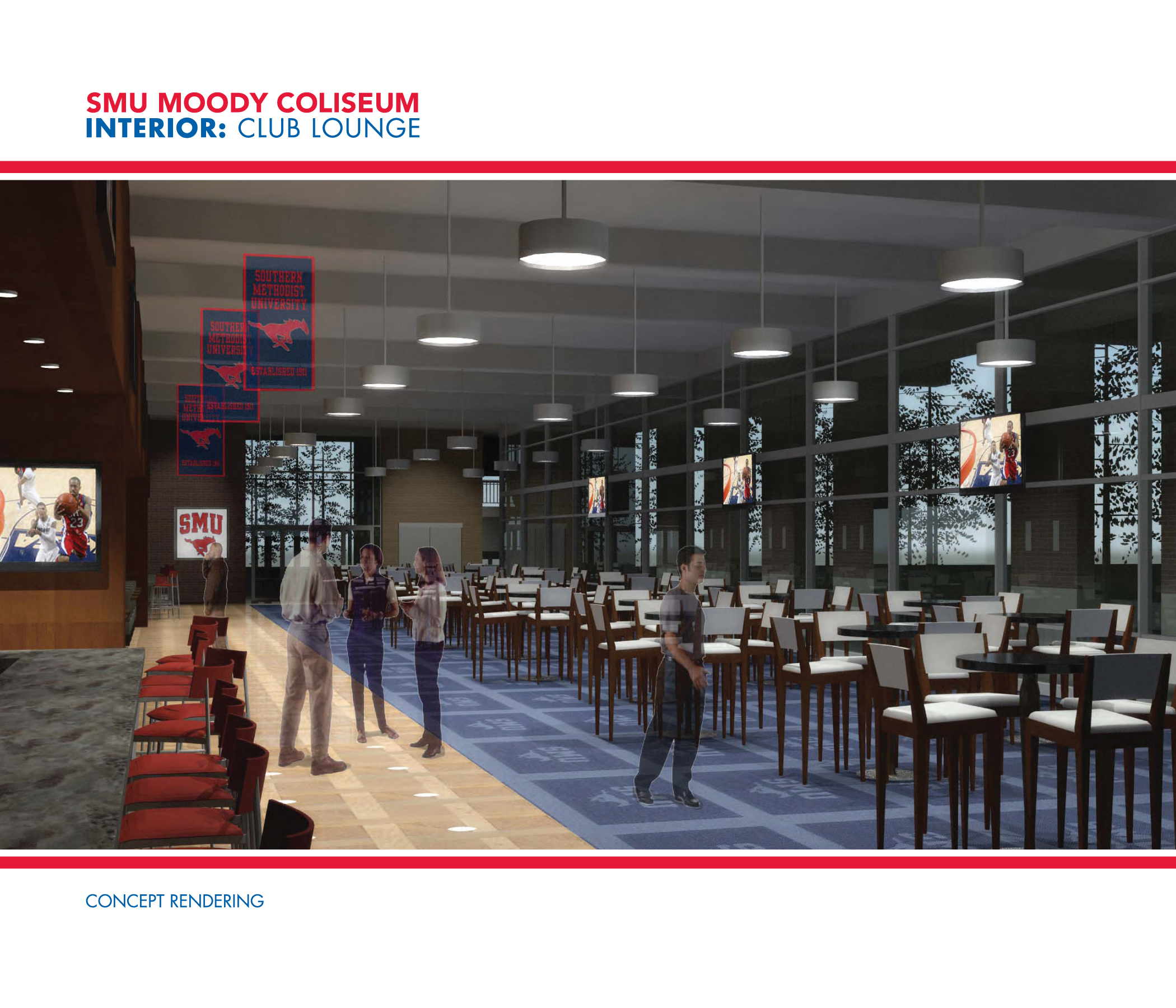Rendering of the Interior Club Lounge for SMU's Moody Coliseum