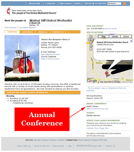 Locate your Annual Conference in the Find-a-Church System