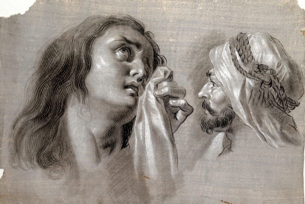 Zacarías González Velázquez (Spanish, 1763-1834), Mary Magdalene and Head of a Moor, 1793. Black chalk, wash and white chalk highlights on grey tinted paper. Meadows Museum, SMU, Dallas. Museum Purchase with funds generously provided by a Challenge Grant by the Gill Family in honor of their daughter, Anju Gill