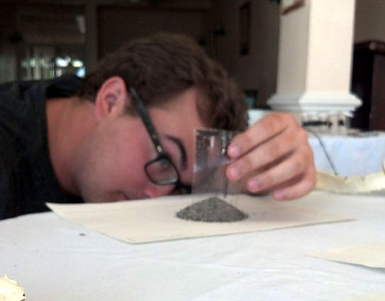 Connor attempting different grain-size and angle of repose measurement techniques.