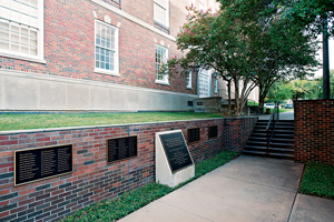 The SMU World War II memorial outside Fondren Library Center