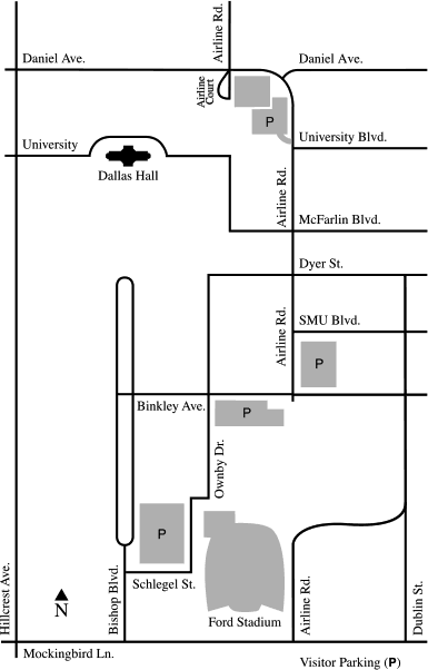 Map of Dallas Hall Parking