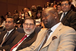 SMU Provost Paul W. Ludden talks with Emmitt Smith at the 4th Annual Youth Summit and Diversity Dialogue
