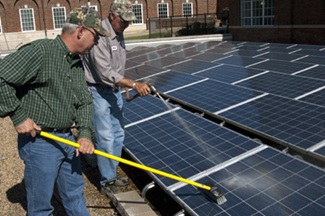 Cleaning solar array at SMU