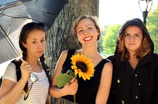 SMU Alumnae Amelia Peterson, Christin Siems and Molly Murphy in costume and makeup for their new play.