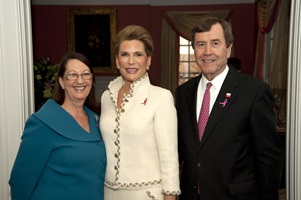 (l. to r.) Dean Gillian M. McCombs, Director of SMU's Central University Libraries, Ambassador Nancy G. Brinker, founder and CEO of Susan G. Komen for the Cure, and SMU President R. Gerald Turner at a reception announcing the partnership between SMU’s DeGolyer Library and Susan G. Komen for the Cure® to preserve and chronicle the history of the international organization dedicated to fighting breast cancer.