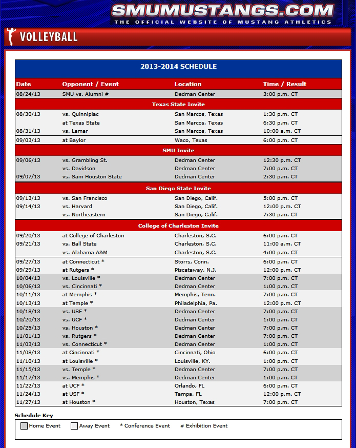 SMU Volleyball Schedule