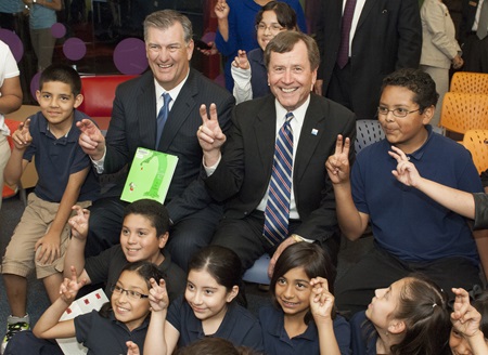SMU President R. Gerald Turner and Dallas Mayor Mike Rawlings at the announcement of the Dallas Mayor's Reading Club