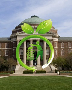 Dallas Hall with recycle symbol