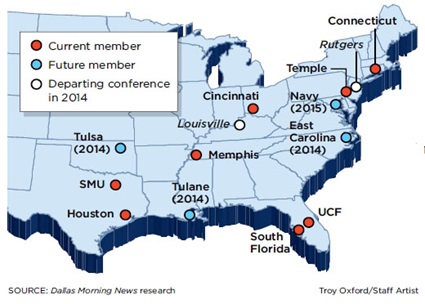American Athletic Conference Map
