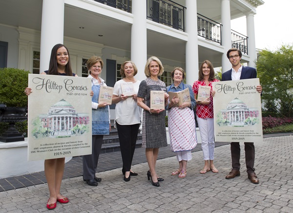 Melanie Enriquez, director of administration for Student Foundation; SMU Woman’s Club Cookbook Committee Judith Banes, Martha Coniglio, Gail Turner, Chair Kathy Barry,  Angela Cheeves and Carlton Adams, SMU student body president.
