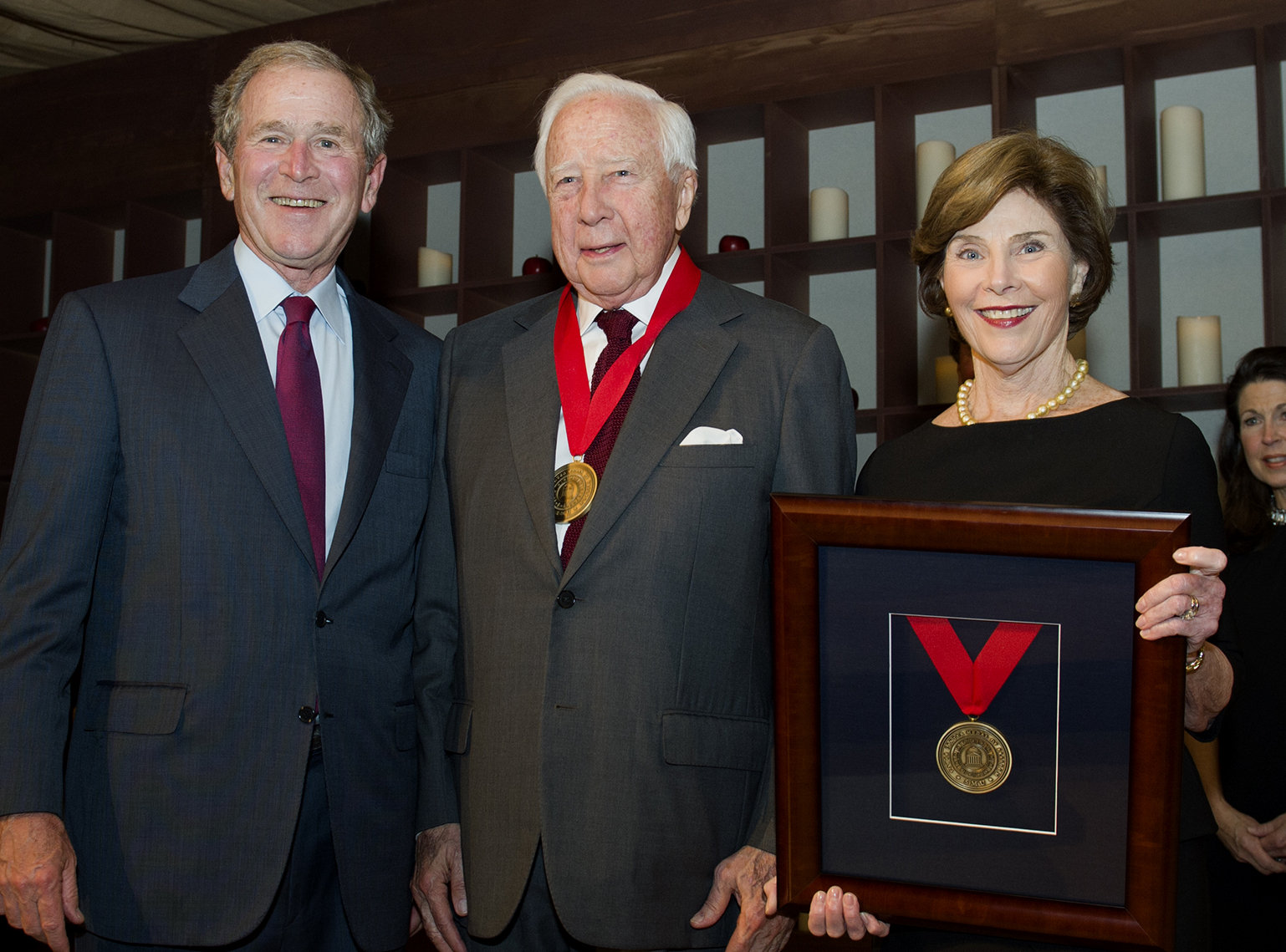 Historian David McCullough with President George Bush and Laura Bush