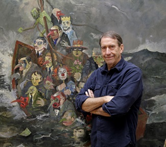 John Alexander in his studio with Sailing on the Edge, 2015. Photograph by Krystallynne Gonzalez