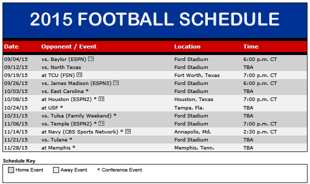 SMU 2015 Football Schedule