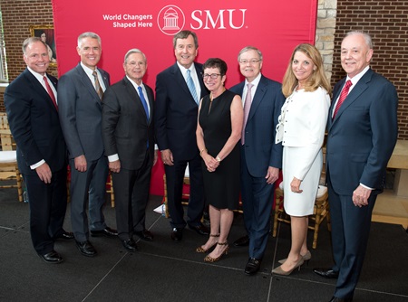 (l. to r.) Brad E. Cheves, Vice President for SMU Development and External Affairs; Steven C. Currall, Provost and Vice President for SMU Academic Affairs; Michael M. Boone, Chair of the SMU Board of Trustees; SMU President R. Gerald Turner; Diane and Harold (Hal) Brierley; Marci Armstrong, Associate Dean of the SMU Cox School of Business; and Albert W. Niemi, Jr., Dean of the SMU Cox School of Business.