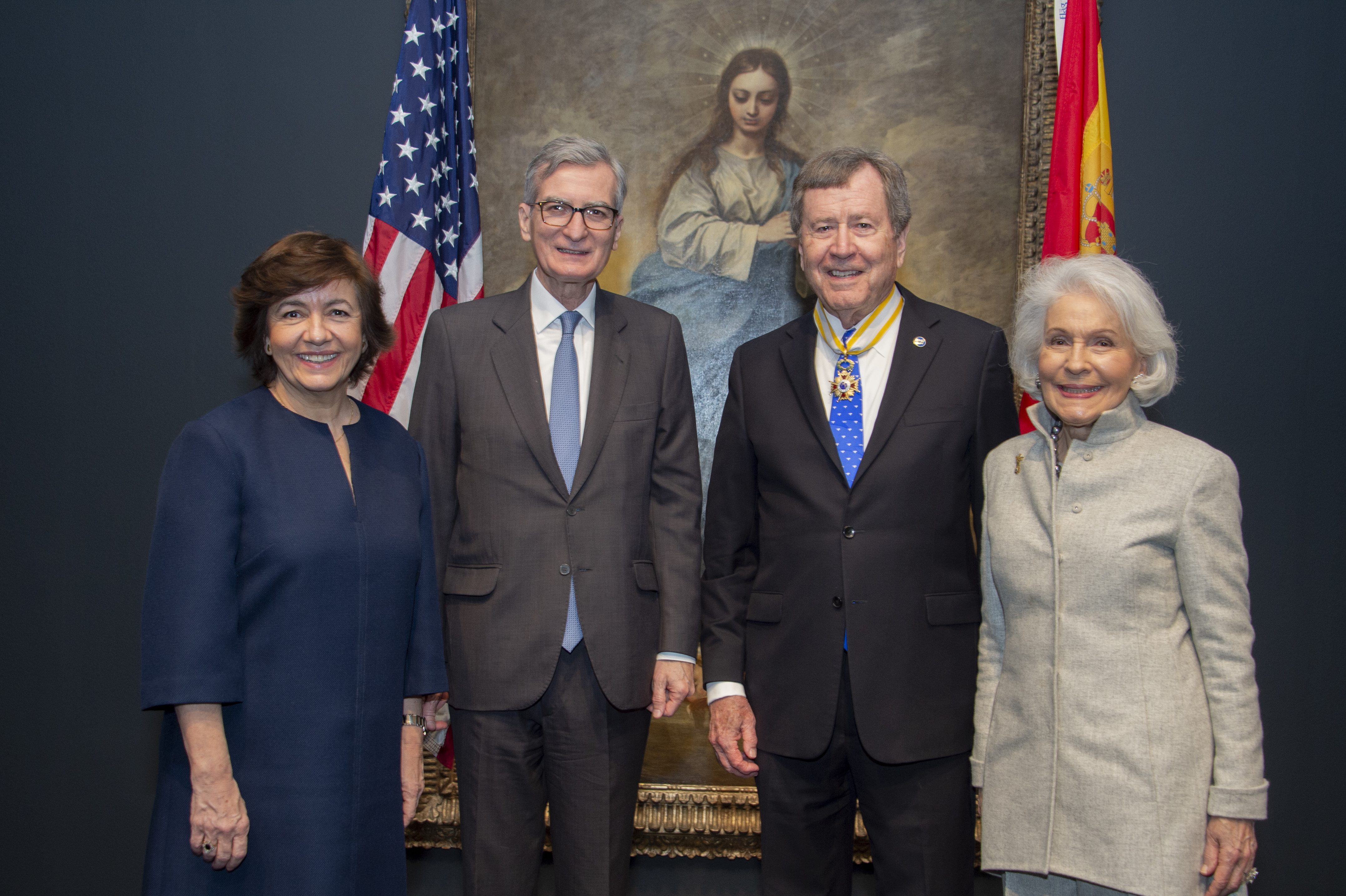 From left: Julia Olmo y Romero, consul general of Spain;  Santiago Cabanas, ambassador of Spain to the United States; SMU President R. Gerald Turner; Linda Pitts Custard, SMU Trustee Emerita and chair, Meadows Museum Advisory Council