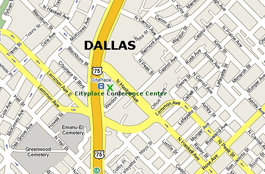 Location of  the Cityplace Conference Center in Dallas