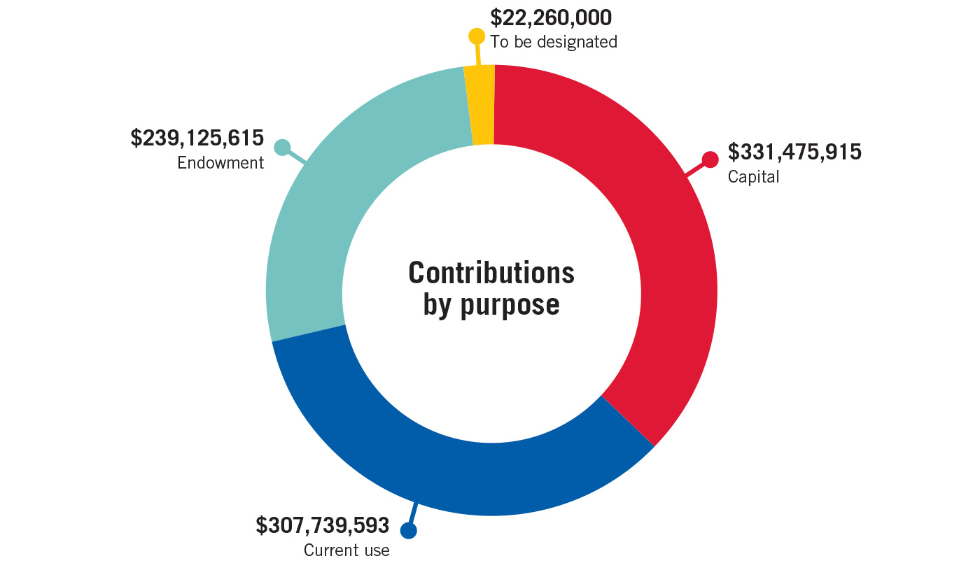 Campaign chart showing contributions by purpose
