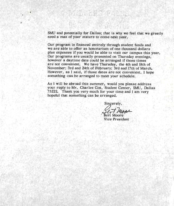 Letter of invitation to Dr. Martin Luther King Jr. from the Student Senate