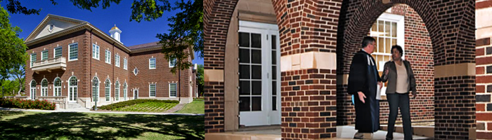Two pictures of exterior of Elizabeth Perkins Prothro Hall