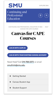 Canvas for CAPE Courses login screen