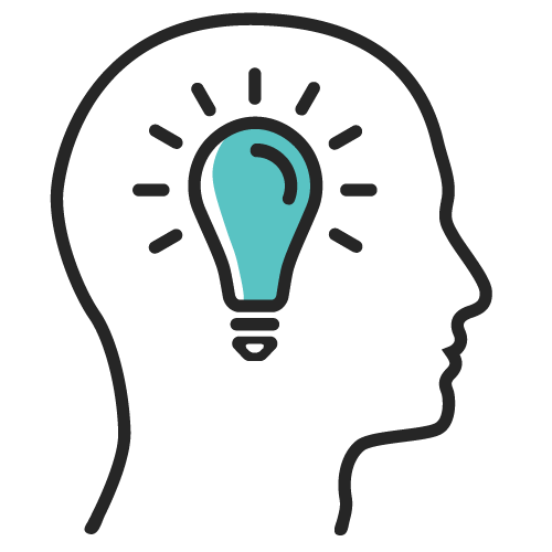 icon of a lightbulb inside the outline of a person's head