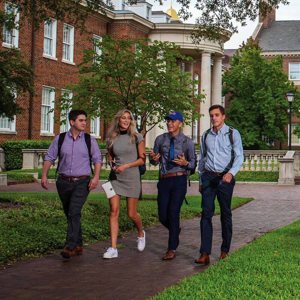 Students walking on Cox quad rendering
