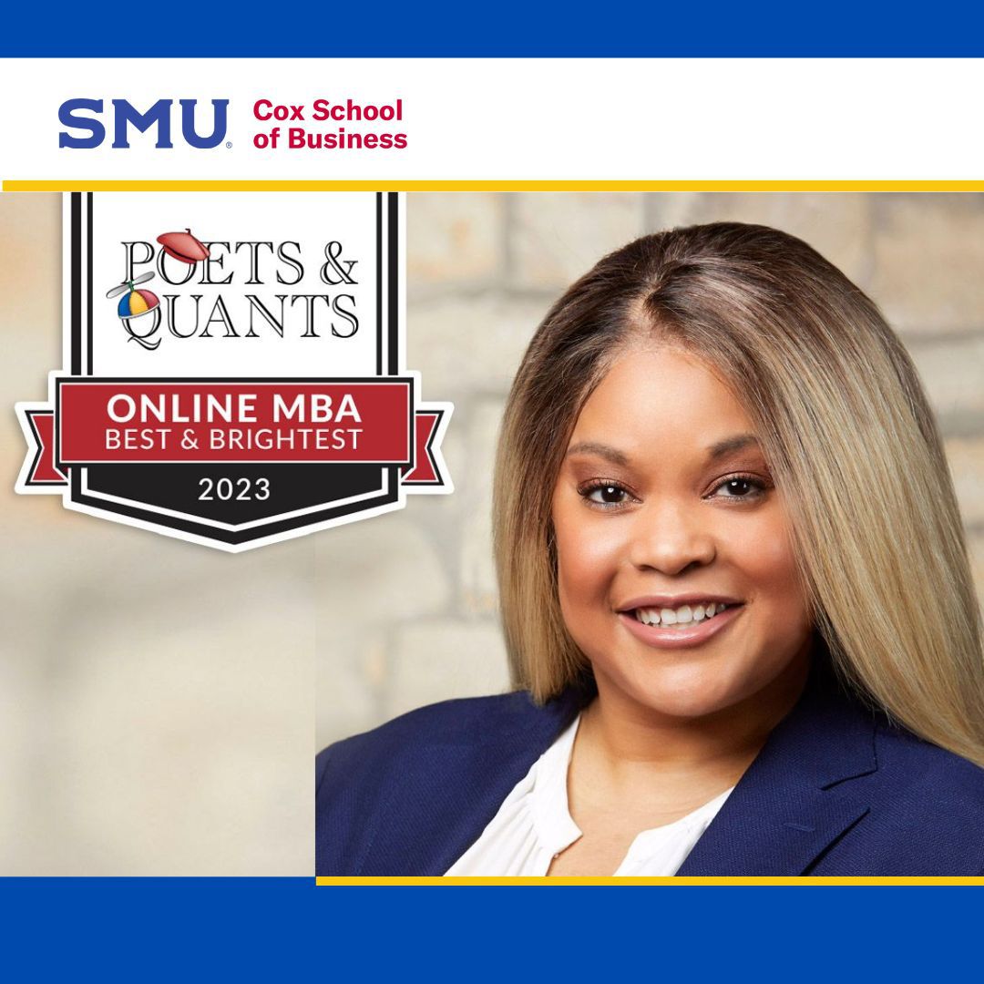 Headshot of Valecia Harris, Online MBA student, with award of Best and Brightest by Poets and Quants