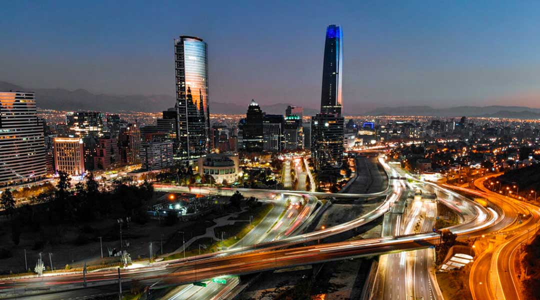 The Santiago city skyline at dusk