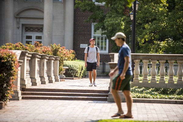 students on campus walking